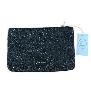 Jack Rogers Sparkle Pouch Zipper Glitter Clutch Simple Black Evening Bag New